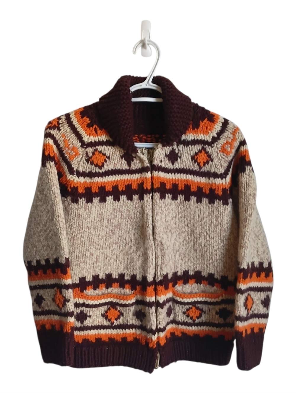 Vintage 50's 60's Handmade Cowichan Style Curling Sweater Small Boho Cottagecore